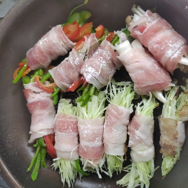 野菜の肉巻きと肉巻きおにぎり